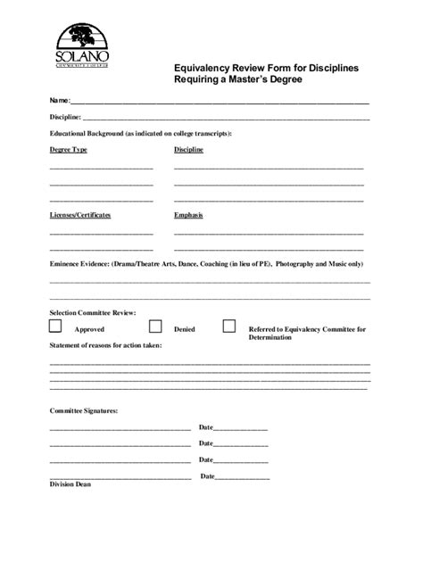 Fillable Online Equivalency Form For Master S Required Discipline