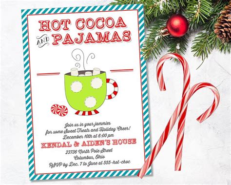 Hot Cocoa And Pajama Party Holiday Hot Chocolate Bar Party Printable Hot Cocoa And Pj Party