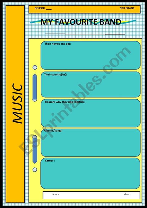 English Worksheets My Favourite Band