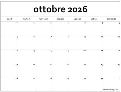 Ottobre 2026 Calendario Gratis Italiano Calendario Ottobre