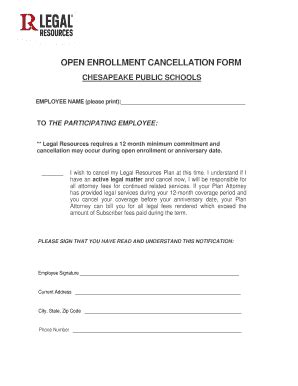 Fillable Online OPEN ENROLLMENT CANCELLATION FORM Fax Email Print