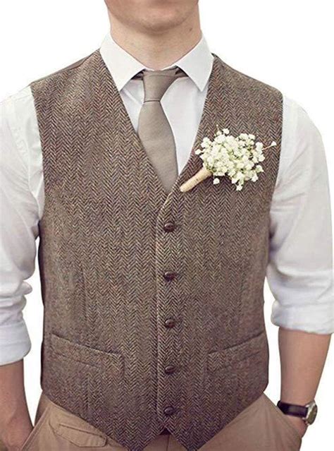 Rongkim Men S Brown Wool Herringbone Groom Vest Formal Groom S Wear