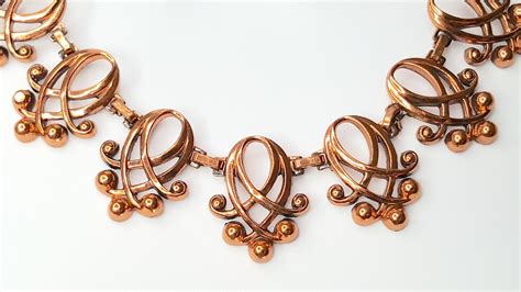 Renoir Midcentury Artnouveau Style Copper Openwork Curvilinear Link Necklace For Sale At 1stdibs