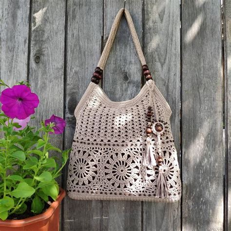 Bolso De Ganchillo Hecho A Mano Verano Algod N Boho Estilo Etsy