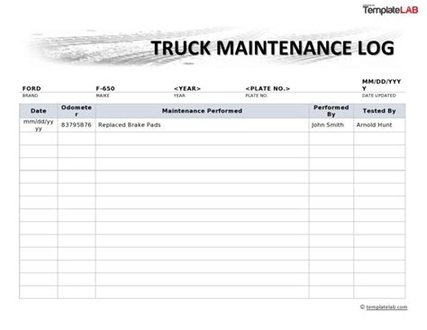 Printable Vehicle Maintenance Log Templates Templatelab