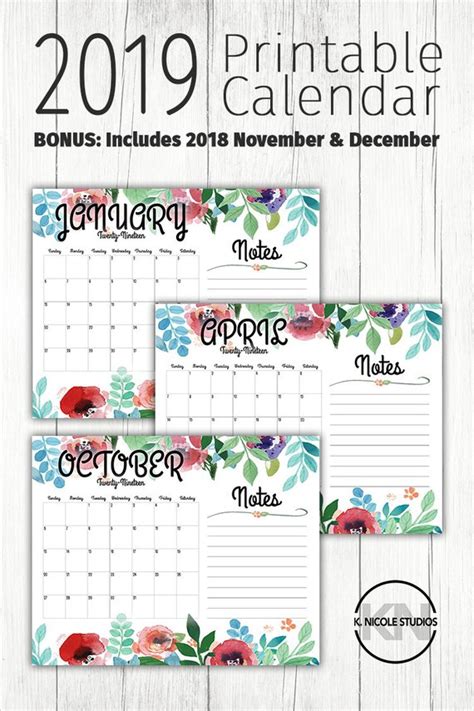 Printable Calendar With Note Pad Reusable Calendar Perpetual Etsy