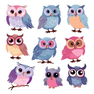 Cute Owls Clipart Cute Owls Set In Various Colors Cartoon Vector Cute