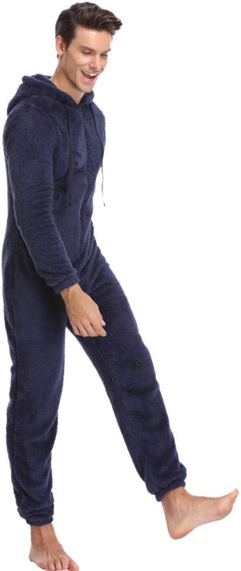 Men Warm Teddy Fleece Onesie Fluffy Sleep Lounge Adult Sleepwear One