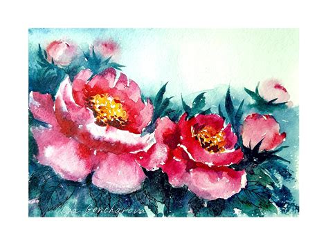 Pfingstrosen Malerei Blume Original Kunst Pfingstrose Aquarell Etsy