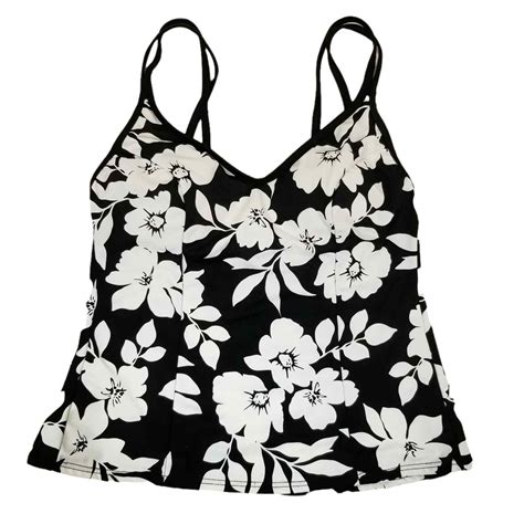 Miraclesuit Black White Floral Tankini Top Size 8 Gem