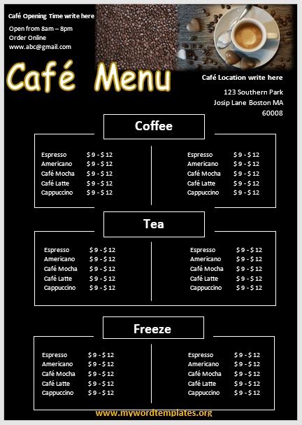 11 Free Café Menu Templates My Word Templates