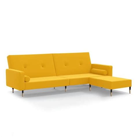 Canap Lit Places Avec Repose Pied Jaune Velours Omabeta M