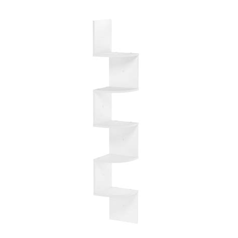 Furinno Rossi 5 Tier Wall Mount Floating Radial Corner Shelf White