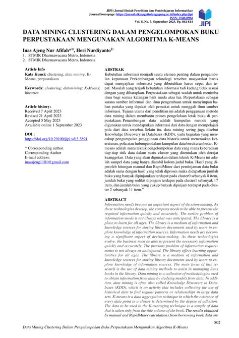 PDF DATA MINING CLUSTERING DALAM PENGELOMPOKAN BUKU PERPUSTAKAAN