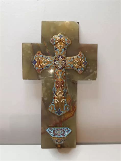 Ancien Grand B Nitier Crucifix Croix En Maux Cloisonn Sur Socle En