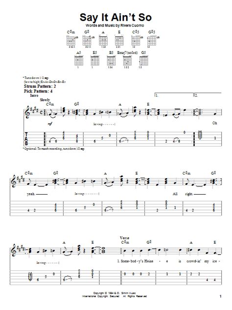 Say It Ain T So By Weezer Sheet Music For Easy Guitar Tab At Sheet