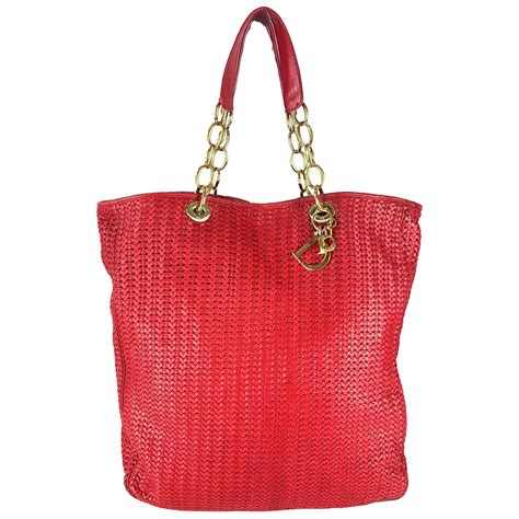 Christian Dior Red Woven Leather Soft Large Tote Bag At 1stdibs