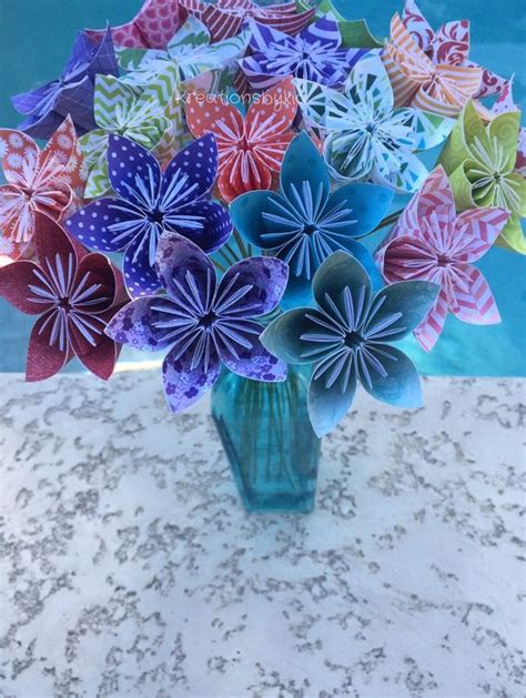 Origami Paper Flowers With Stem Wedding Decorations Paper Flower Origami Kusudama