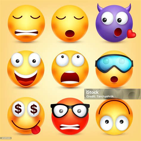 Smiley Set Di Emoticon Faccia Gialla Con Emozioni Espressione Facciale