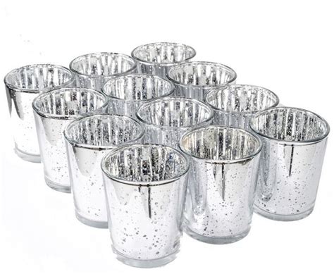 Silver Mercury Glass Votive Tea Light Candle Holder Wedding Birthday