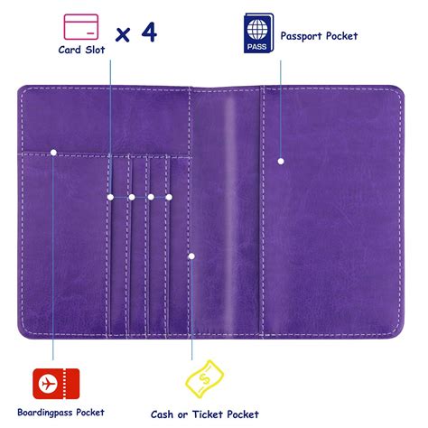 Leather Passport Holder Cover Leather Rfid Blocking Passport Wallet Case For Men Women Purple