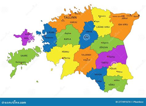 Colorful Estonia Political Map With Clearly Labeled Separated Layers