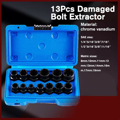 13 Piece Impact Bolt And Nut Remover Set Nut Extractor Socket Bolt Remover Tool Ebay