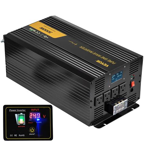 Vevor Pure Sine Wave Inverter 3000 Watt Power Inverter Dc 24v To Ac 120v Car Inverter With Usb