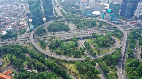 Aerial View Of The City Traffics At Semanggi Roundabout Jakarta