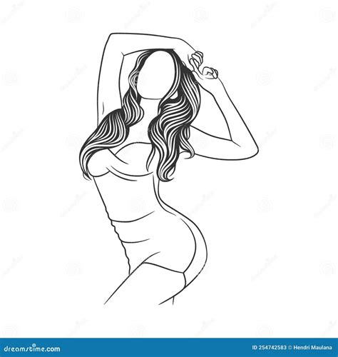 Beautiful Girl In Pose Black And White Drawing Stock Vector