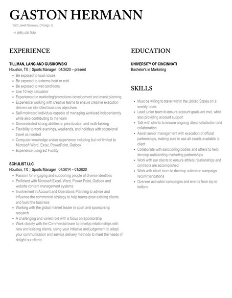 Sports Manager Resume Samples Velvet Jobs