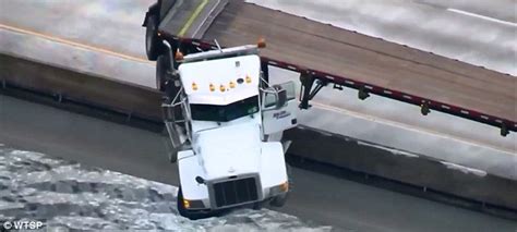 The Terrifying Moment A Semi Truck Dangles Over The Side Of A Florida