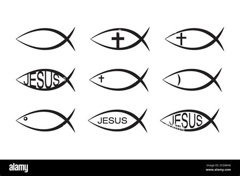 Set of Jesus Fish icons, Christian Ichthys Fish symbol icon Stock ...