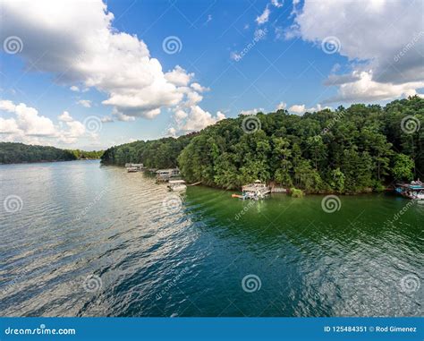 Aerial View Of Waterfront Properties And Boat Docks In Lake Lanier