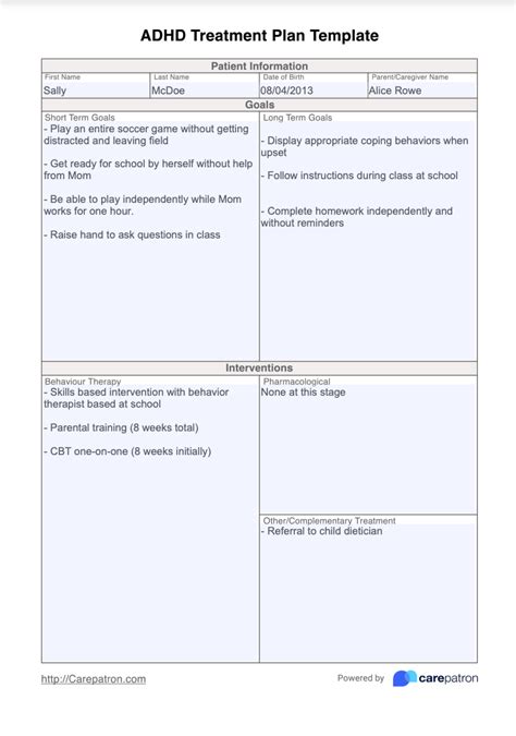 ADHD Treatment Plan Template & Example | Free PDF Download