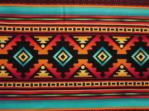 Navajo Teal Border Traditional Native American Print Cotton Fabric 2