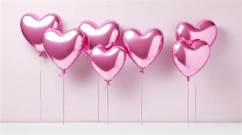 Premium Photo Glossy Pink Heart Balloons