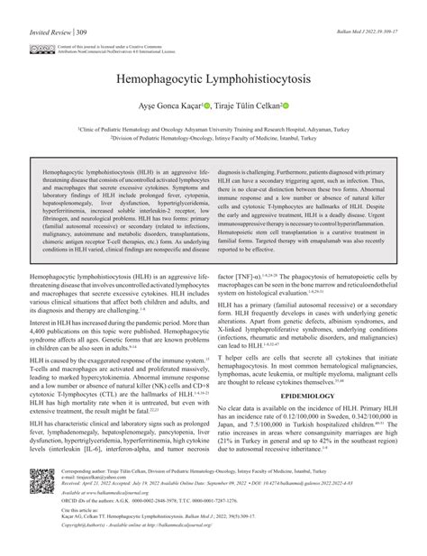 PDF Hemophagocytic Lymphohistiocytosis