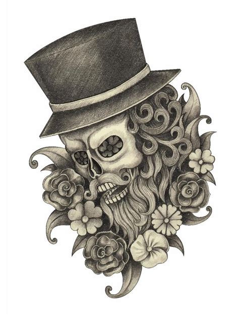 Art Old Gentleman Skull Day Of The Dead Hand Drawing And Make Graphic