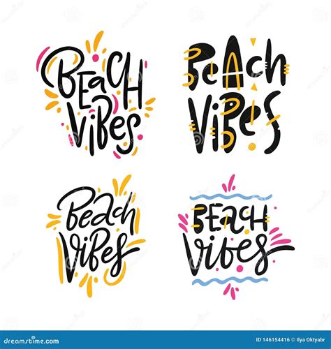 Beach Vibes Set Hand Drawn Vector Lettering Phrase Modern Typography