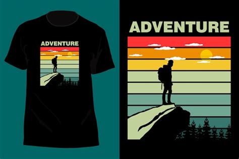 Diseño de camiseta de aventura retro vintage Vector Premium