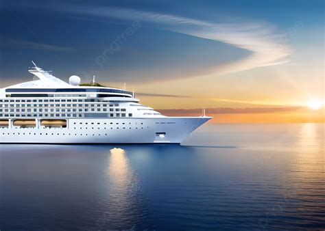 White Cruise Ship In The Ocean Water Sunset Background Wallpaper, Ocean ...