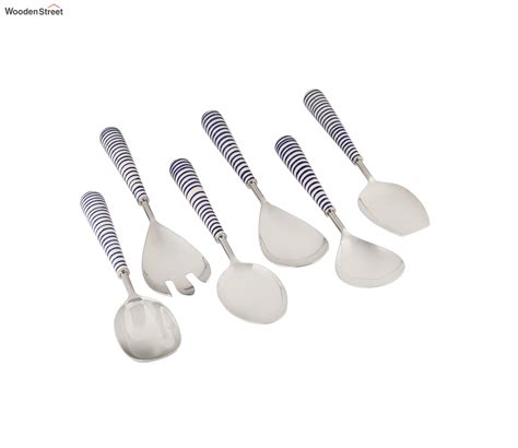 Buy Handmade Blue Spiral Ceramic Serving Spoons Set Of 6 At 24 Off Online Wooden Street