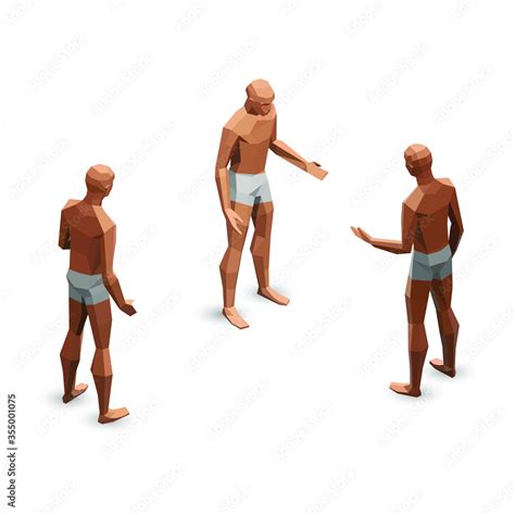 Vector Isometric Set Of Low Poly Man Figure Standing Poses With