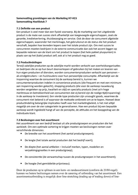 Samenvatting Grondslagen Van De Marketing H7 Samenvatting Grondslagen