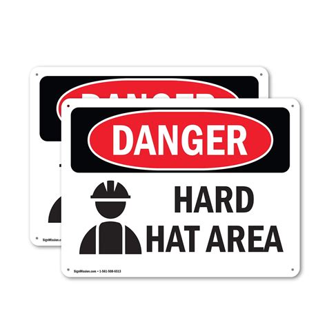 2 Pack Hard Hat Area Osha Danger Sign 14 Inch X 10 Inch Indoor Outdoor Rust Free Aluminum