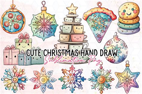 Cute Christmas Hand Draw Clipart PNG Graphic by Little Lady Design ...