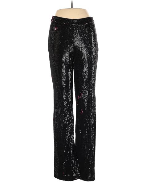 Badgley Mischka Solid Black Silver Plum Sequin Pants Size Off