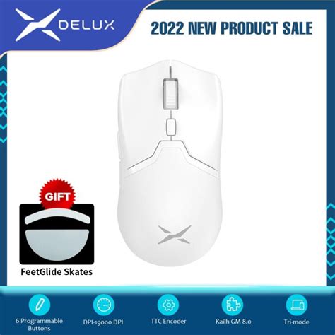 Delux M Pro Paw White Wireless Gaming Mouse Wired Programmable