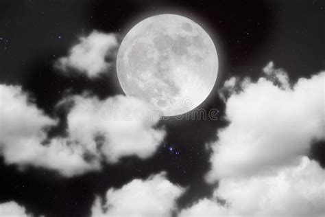 Peaceful Background, Night Sky with Full Moon, Stars, Beautiful Clouds. Stock Image - Image of ...